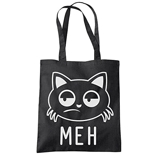 Image of HotScamp Meh Cat - Tote Shopping Bag - Pet Lazy Sloth One size black