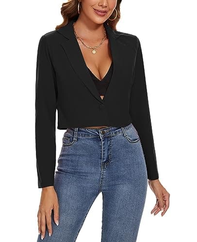 Image of MINTLIMIT Women Jacket Blazer Cropped with Buttons Stylish Comfortable Workwear Casual (Black XL)
