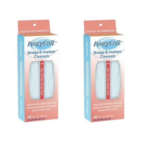 Image of Dental Floss for Bridges and Dental Implants for Optimal Oral Hygiene - Floss Threaders for Bridges and Implants with Extra-Thick Proxy Brush - Bridge and Implant Cleaners (2 Packs) by ProxySoft