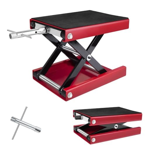 Image of Motorcycle Lift with Wide Deck, 11000Lbs/500 kg/0.5 Ton Capacity Motorcycle Repairing Jack Scissor Lift Tool Bench, Steel Motorbike Bike Lifting Stand Height Adjustable, for Motorbike, Red