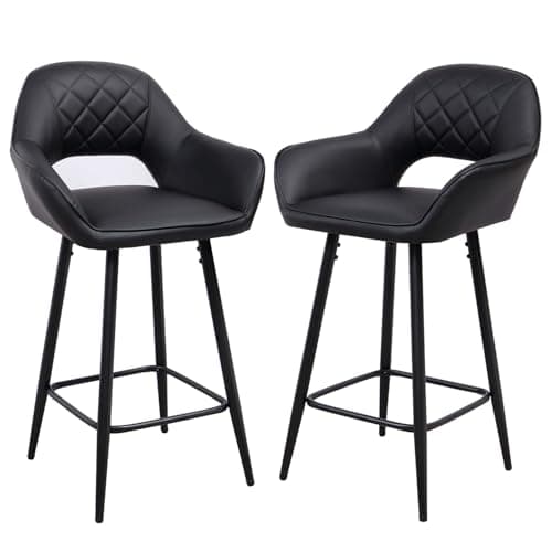 Image of Panana Set of 2 Barstools Faux Leather Counter Stool with Metal Legs for Kitchen Breakfast Bar Home Pub Cafe (Black)