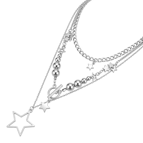 Image of Matwsec Star Necklace Y2k Necklace Stackable Chunky Silver Necklace for Punk Women Fashion Grunge Jewelry Accessories