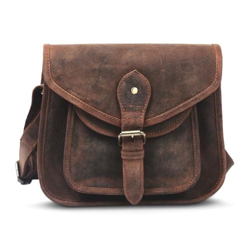 Image of Firu-Handmade Women Vintage Style Genuine Brown Leather Crossbody Shoulder Bag Crossover Satchel ladies Purse Tote Handbags Travel (Buffalo Leather)