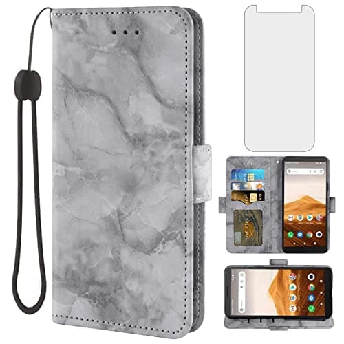 Image of Asuwish Compatible with Alcatel Apprise/Glimpse/Volta/1B (2020) Case and Tempered Glass Screen Protector Card Holder Slot Kickstand Stand Marble Wallet Phone Covers for 5002R 5002C 5002E 5002L Black