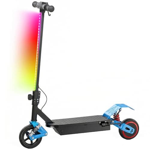 Image of AIYAPLAY Electric Scooter for Kids, Foldable Electric Scooter with LCD Display, Dual Shock Absorption, 200W Motor, Rubber Wheels, Light Strip, Up to 15 KM/H, Maximum Range 6 KM for Ages 6-14, Blue