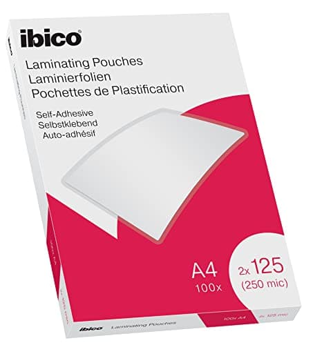Image of Ibico A4 Laminating Pouches, 250 Micron (2x125), High Document Protection & Durability, Self Adhesive, Pack of 100, Gloss Finish, Crystal Clear, 627325