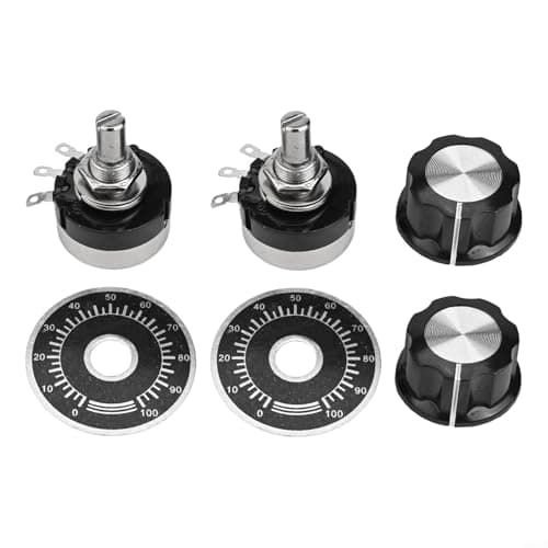 Image of 2Pcs Rotary Potentiometer| Single Turn Carbon Film Variable Resistor with Knob| 6mm Shaft for Motor Control & Inverter Regulation| Multiple Resistance Values(100 ohm)