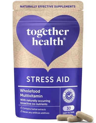 Image of Stress Aid Complex – Together Health – 5 Essential B Vitamins – Schisandra, Ashwagandha & Rhodiola – Ocean-Sourced Magnesium – Vegan Friendly – Made in The UK - 180 Vegecaps