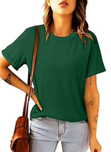 Image of Suncife Womens Summer Casual Crewneck Basic Tshirts Short Sleeve T Shirt Tees Tops (Green,S)