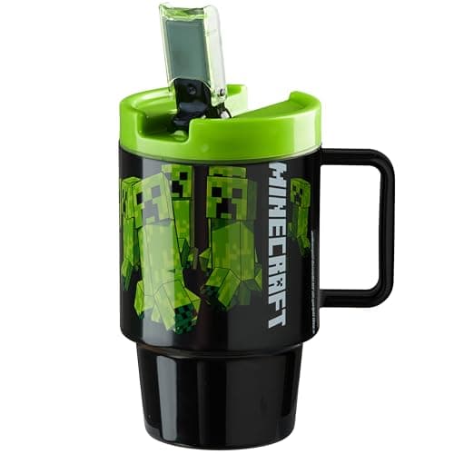Image of Get Trend Minecraft Kids Water Bottle with Straw & Handle 500ml/17oz, BPA Free Tumbler, Plastic Reusable Travel Cup for Cold Drinks, School Sports (Green Minecraft)