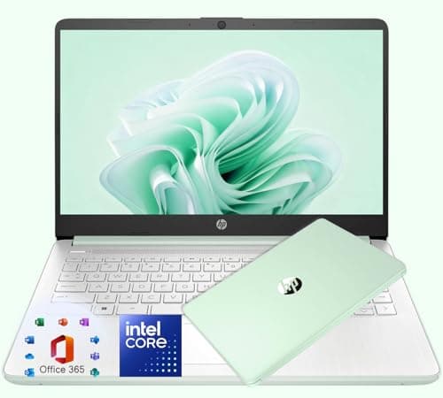 Image of HP 14" Laptop 2025 Holiday Edition, Intel 4-Core CPU, 8GB RAM, 128GB SSD, Willow Green, HD BrightView Display, Windows 11, Microsoft 365 Web Apps + 1TB OneDrive – Great Gift for School & Home