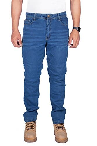 Image of Huxlay Bros Mens Motorcycle Jeans, Aramid Lined Motorbike Stretch Jeans with Knee & Hip Protectors, 32W X 30L Blue