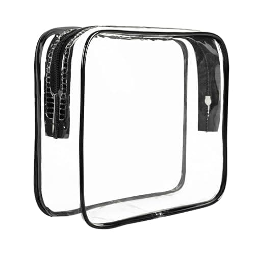 Image of FIYUK Clear Travel Toiletry Bag TSA Approved Size Makeup Cosmetic Bag Portable Waterproof Transparent Pouch Storage, Black