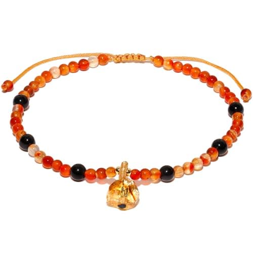 Image of Wizock Reiki Black Obsidian Beaded Anklet Protection Irregular Citrine Charms Ankle Bracelets for Women Energy Beach Foot Jewelry Gifts (Orange Agate)