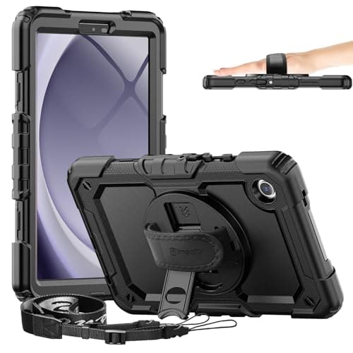Image of Timecity Case for Samsung Galaxy Tab A9 8.7 Inch 2023 (SM-X110/ X115/ X117 Tablet), Shockproof Case With Screen Protector, 360° Rotating Stand, Hand&Shoulder Strap Cover for Galaxy Tab A9 8.7"-Black
