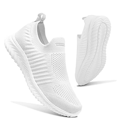 Image of Womens Slip on Trainers Athletic Running Shoes Sport Walking Sneakers Lightweight Tennis Shoes(White,39EU)