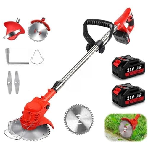 Image of Grass Trimmer with Battery, Battery Grass Trimmer for Makita Batteries with 2 Blade Types and 2 x Batteries, 21 V Brush Cutter Battery for Yards, Gardens and Sidewalk Edges