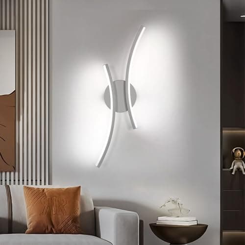 Image of Goeco LED Wall Light, 20W 44CM Indoor Wall Lamp, Cool Light 6500K, Modern Curved Tube Design for Bedroom, Living Room, Corridor, White