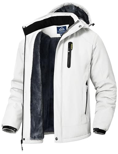 Image of YSENTO Mens Waterproof Winter Fleece Coats Outdoor Warm Windproof Jacket Walking Hiking Coats with Detachable Hood(White,XL)