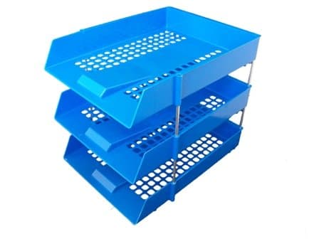 Image of 3 x Blue In/Out Letter Filing Trays With Risers 8 Nos