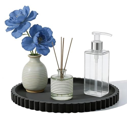 Image of Black Wavy Round Tray, Candle Trays, Perfume Tray, Plant Coffee Black Trays, Suitable for Bathrooms, Kitchens, Living Rooms and Bedrooms（9 Inches）