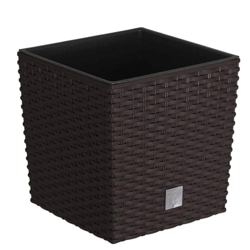 Image of B2C Plant Flower Pot Square Rattan Planter Inner Pot 6 Sizes Garden Patio Home Large (Brown, 37L)