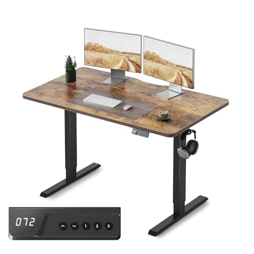 Image of FEZIBO Electric Height Adjustable Standing Desk with digital display control panel, 60x120cm Ergonomic Home Office Table for sit stand with Splice Board & Black Rustic Wood Grain Surface