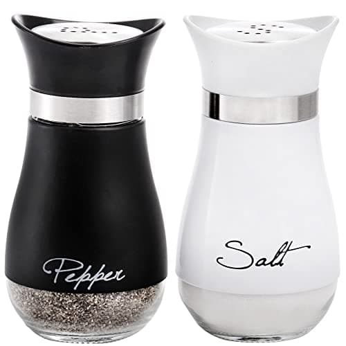Image of Tebery 2 Pack Refillable Salt and Pepper Shakers Set, 120ml Stainless Steel & Glass Spice Dispenser Seasoning Container for Home Cooking Camping BBQ（Black & White）