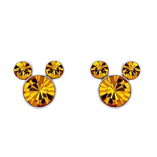 Image of Mickey Mouse Yellow Birthstone Silver Earrings EF00357SNOVL.PH