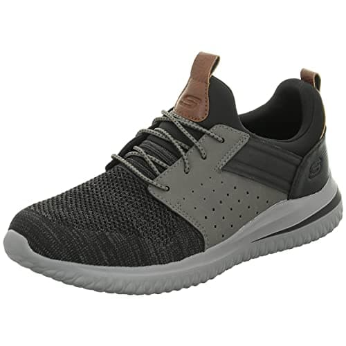 Image of Skechers Men's DELSON 3.0 CICADA Sneaker, Black Gray Knitted Mesh W/Synthetic, 10 UK