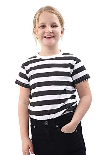 Image of GW CLASSY OUTFIT Kids Boys Girls Striped T-Shirt PE School Crew Neck Short Sleeves Stripe Shirts Book Week Casual Tops (11-12 Years, Black & White Striped)