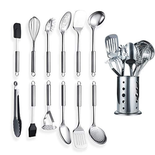 Image of Berglander Stainless Steel Kitchen Utensil 12 Piece with 1 Stand, Cooking Spoon, Kitchen Tools Cooking Utensil with Holder. (13 Pieces)