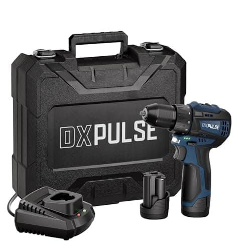 Image of DXPULSE 12V Brushless Drill Driver Kit, Cordless Drill with 18+1 Torque, 2 x 2.0Ah Batteries, Charger, 10mm Metal Chuck, LED Light, Case & Drill Bits