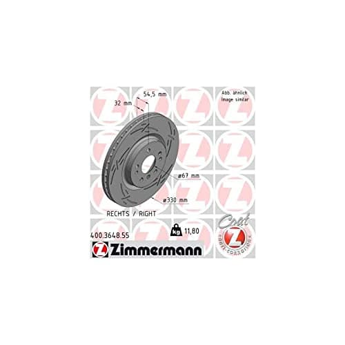 Image of ZIMMERMANN 400.3648.55 Front Right Brake Disc Diameter 330 mm Internally Vented Slotted Compatible with Mercedes Benz M-Class W164 1644210412 1644211312 A1644211312