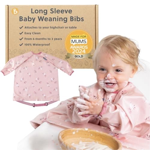 Image of BIBaDO - Long Sleeve Baby Bibs - Babies & Toddlers 6-36 Months - Coverall Baby Weaning Bib - Easy Wipe Clean & Soft Fabric - Attach to Highchair & Tables - Waterproof - Machine Washable - Gifts