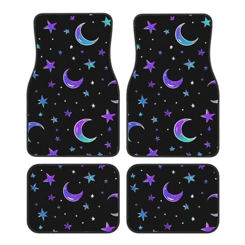 Image of Mexpekil Moon and Stars Car Mats Set of 4 Universal Car Floor Mats Non-Slip Car Foot Mats Decorative Car Carpet Protectors for SUV Van Truck
