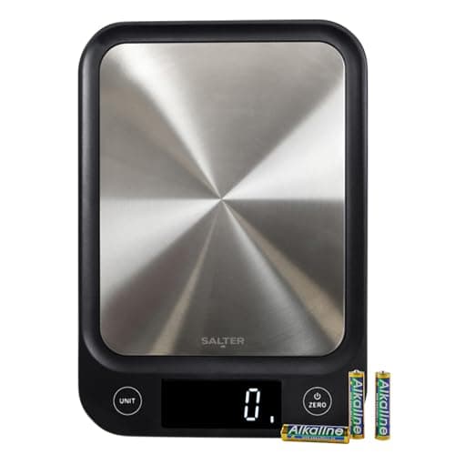 Image of Salter Compact Digital Kitchen Scale - 5kg Capacity, Slim Design Baking & Cooking Food Scale, Stainless Steel Platform, Easy Read LCD Display, Add & Weigh Function, Measure Liquids, Includes Batteries