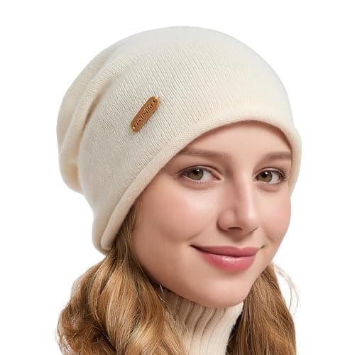 Image of ACUSHLA 100% Merino Wool Slouchy Beanie for Women & Men Knit Winter Hat Unisex Warm Skull Cap for Cold Weather Creamy White