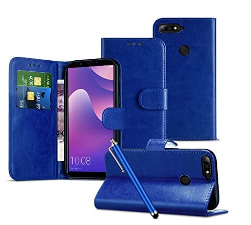 Image of Cases Compatible with HTC One M9 Card Holder Slots Leather Wallet Case [Kickstand Shockproof Case] Magnetic Close Tab [Full Body Case] Cases Compatible with HTC One M9 [Dark Blue]