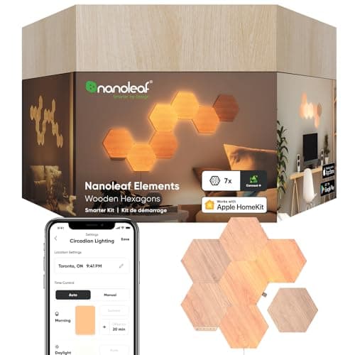 Image of Nanoleaf Elements Hexagon Starter Kit, 7 Wood Look LED Smart Light Panels - Dimmable & Modular Wi-Fi Wall Mood Lights, Works with Alexa Google Assistant Apple Homekit, for House Room Decor or Desk