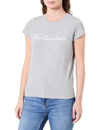Image of Pepe Jeans Women's W Basic Stretch Logo T-Shirt, Grey(Marl Grey), M