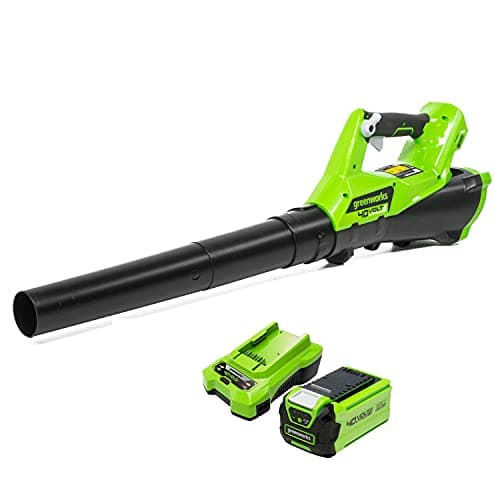 Image of Greenworks Cordless Leaf Blower with Cruise Control, Lightweight Axial Leaf Blower 177km/h 11.05m3/min, 40V 2Ah Battery & Charger, Electric Leaf Blower Cordless Garden Blower, 3 Year Guarantee G40ABK2