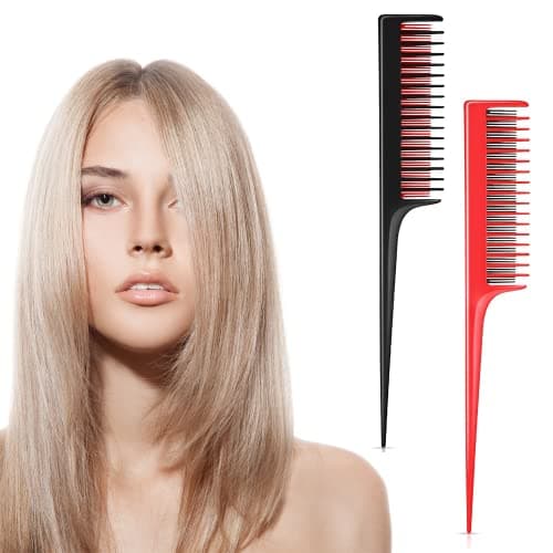 Image of 2Pcs Back Combing Combs Hairdressing Back Combing Brushes Triple Teasing Comb Black and Red Hair Root Teasing Rat Tail Comb for Back Combing Root Teasing, Evening Styling, Adding Volume
