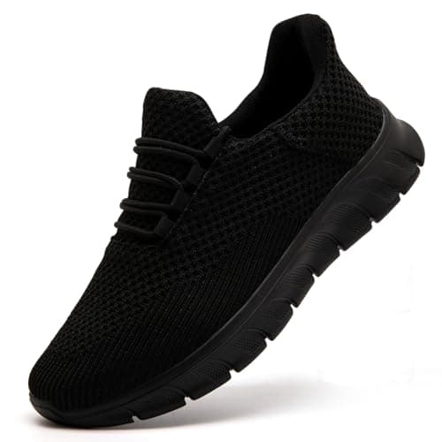 Image of ZDFQLGV Mens Running Shoes Walking Non Slip Trainers Casual Sneakers Gym Tennis Sport Jogging Workout Outdoor Lightweight Breathable Mesh Comfortable Fashion All Black UK Size 9