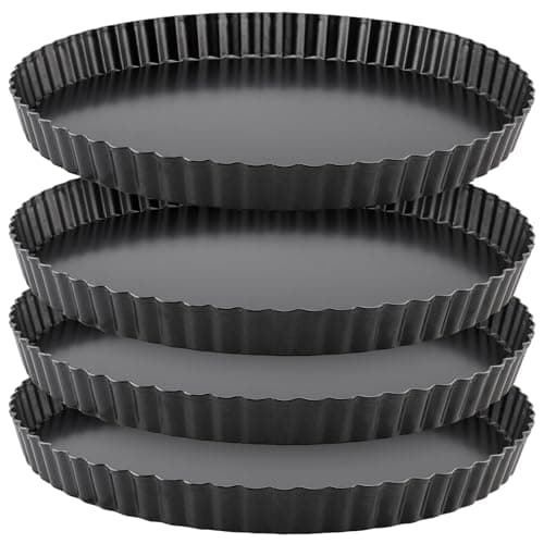Image of PINGEUI 4 PCS Non Stick Tart Tins, 30cm/12In Tart Tin with Loose Base Round Fluted Quiche Pan Large Tart Pan for Baking, Pie Pan, Quiche Dish, Fruit Tart Pies