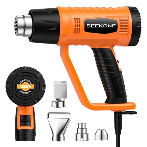 Image of Heat Gun, SEEKONE 2000W Professional Heavy Duty Hot Air Gun Kit 400℃ & 600℃ Dual-Temperature Settings with Flame Retardant Protective Cover, 4 Nozzles for Crafts, Shrinking PVC, Stripping Paint