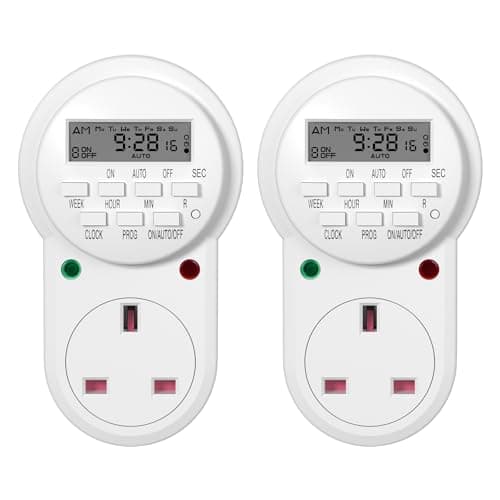 Image of HBN Digital Programmable Plug-in Timer Socket, 24 Hours/7 Day Weekly Electronic Light Timer Plug with 9 On-Off Programs and Anti-Theft Random Function (13A/3120W, 2 Pack)