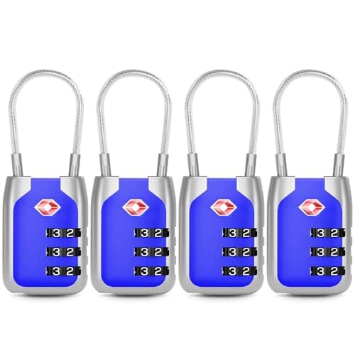 Image of Joyway TSA Approved Luggage Lock, 3 Digit Combination Cable Lock with Alloy Body, Travel Combination Locks for Suitcases, Backpack and Golf Bag (Blue, 4Pack)