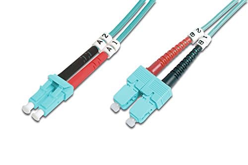 Image of DIGITUS DK-2532-10/3 – Fibre Optic Cable OM3 – 10 m – LC to SC – Duplex Fibre Optic Cable – 1/10/40/100 Gbit/s – MM Multimode Fibre Optic LAN Cable – Fibre Type: 50/125 µ – Turquoise (Aqua)