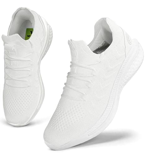 Image of Ginires Womens Slip-on Waking Shoes Memory Foam ACH Support Sneakers for All-Day Staning Lightwelght Breathable Mesh Non-Slip Casual Shoes for Running, Travel & Work (White) 38